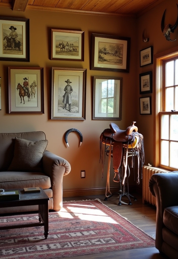 22 Western Living Room Ranch Style Ideas - 4. Western Artwork and Decor