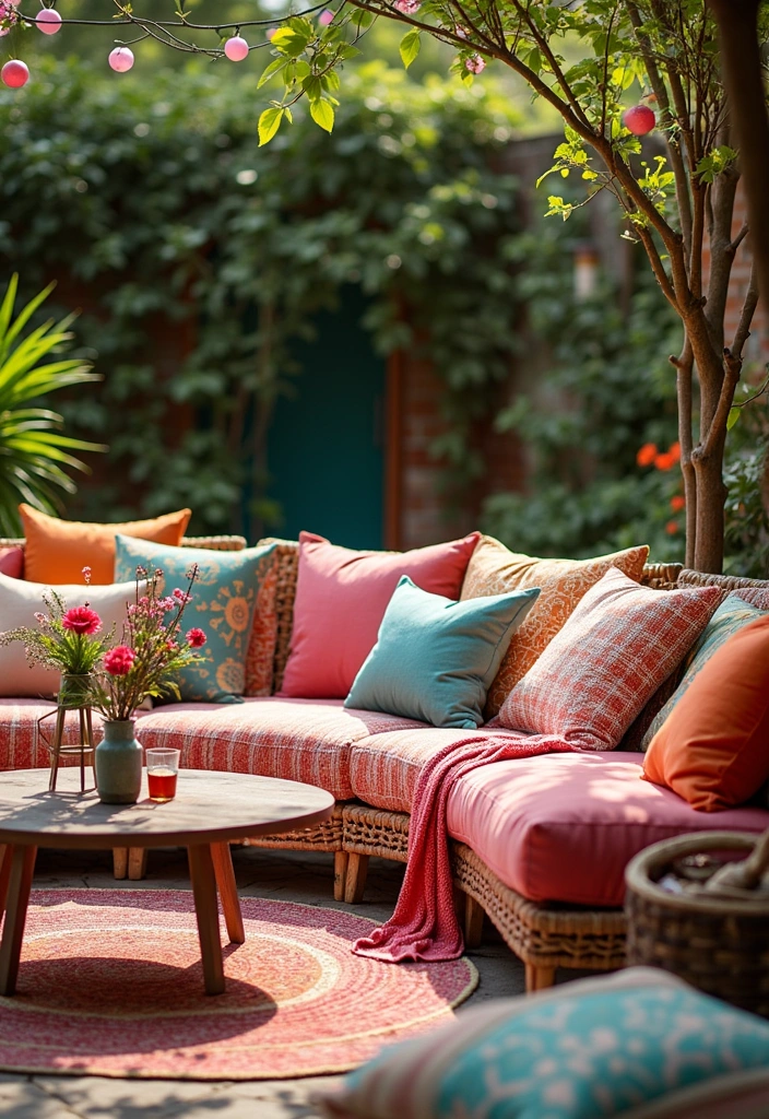 23 Garden Party Decor Ideas - 14. Outdoor Cushions and Throws