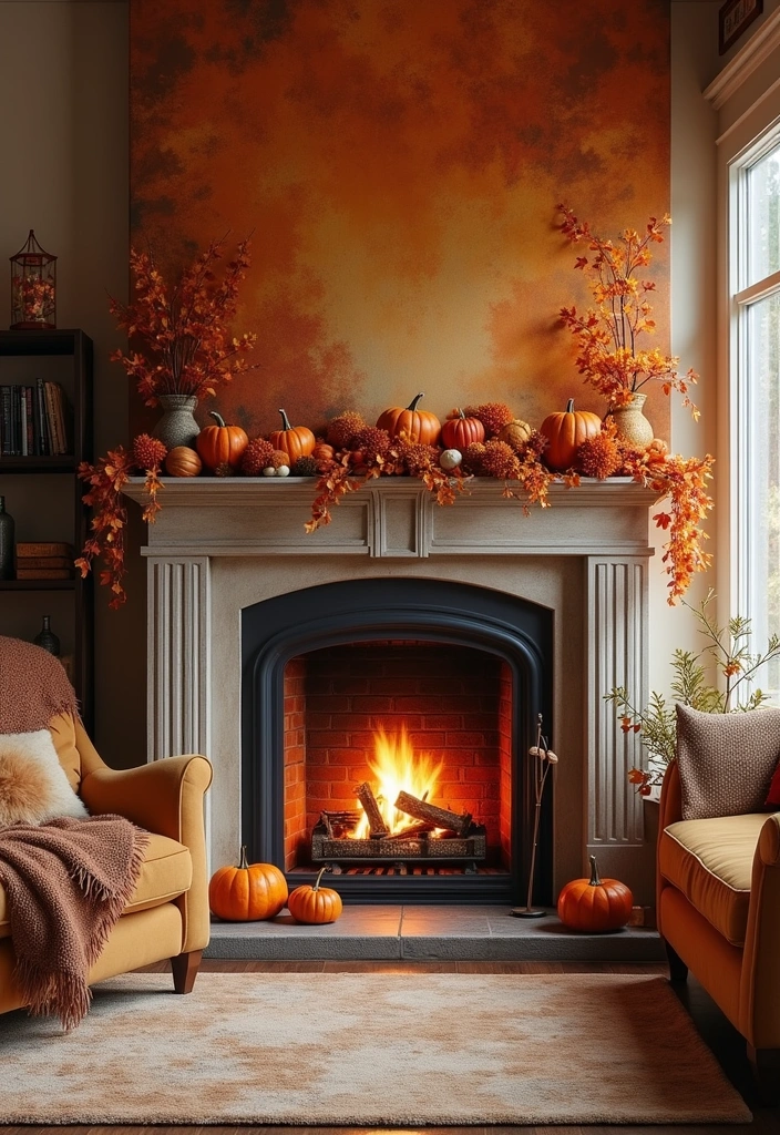 23 Modern Fireplace Wall Living Room Ideas - 15. Seasonal Decor