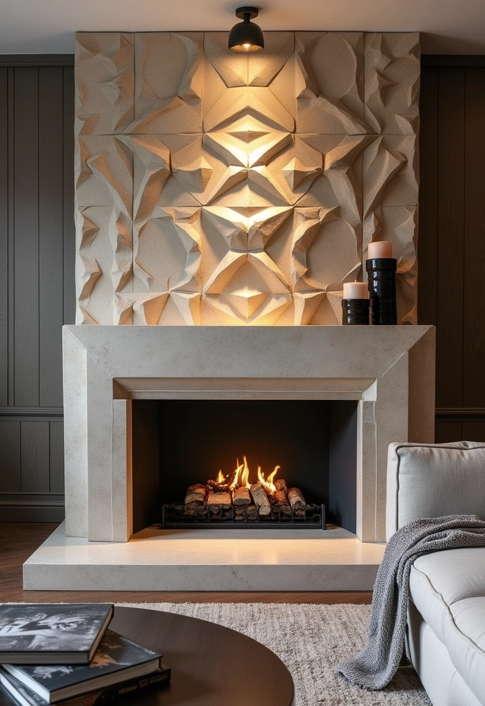 23 Modern Fireplace Wall Living Room Ideas - 5. Textured Wall Panels