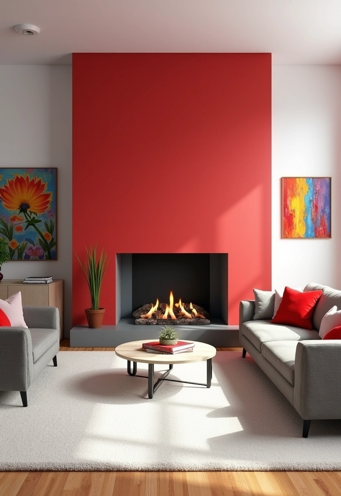 23 Modern Fireplace Wall Living Room Ideas - 7. Color Pop