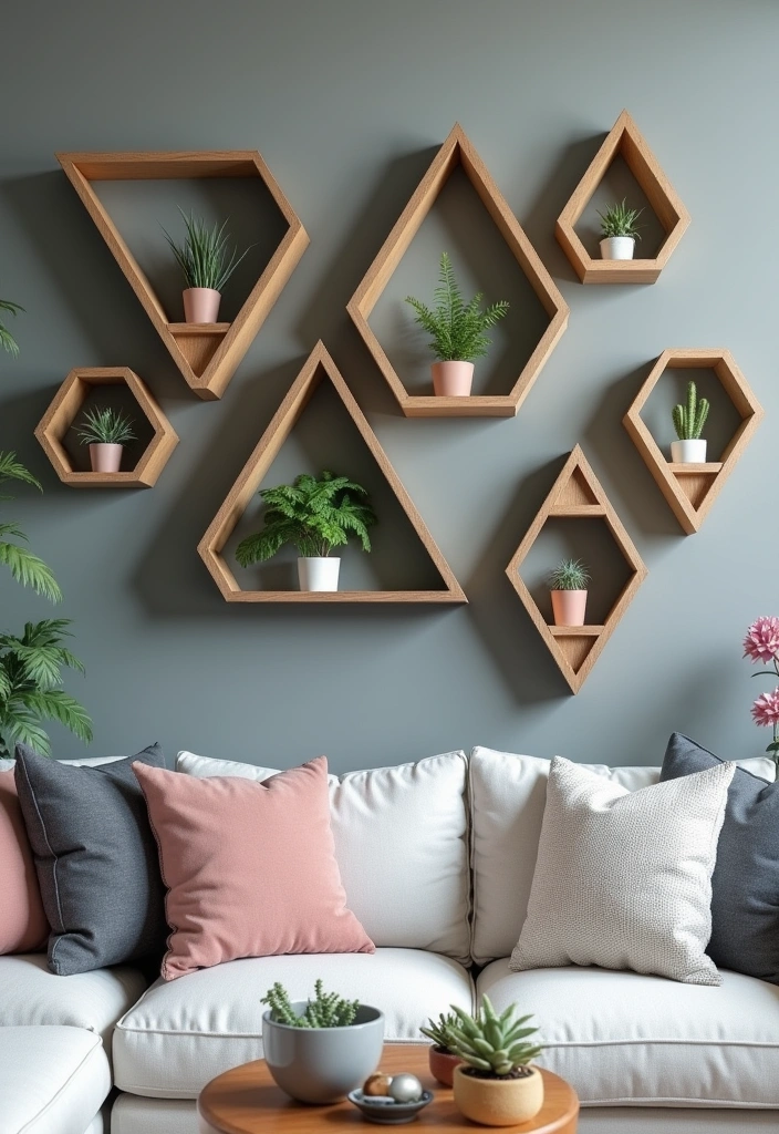 23 Plant Wall Shelf Ideas to Transform Your Home Decor - 4. Geometric Shelf Designs