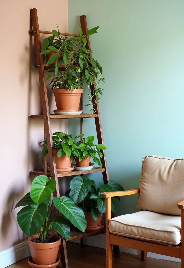 23 Plant Wall Shelf Ideas to Transform Your Home Decor - 5. Ladder Shelves