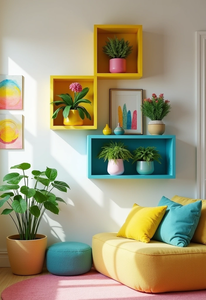 23 Plant Wall Shelf Ideas to Transform Your Home Decor - 8. Colorful Painted Shelves