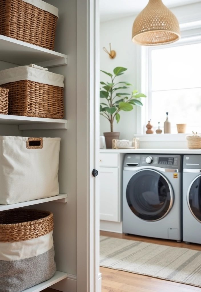 23 Stacked Laundry Room Ideas for Small Spaces - 10. Stylish Laundry Baskets