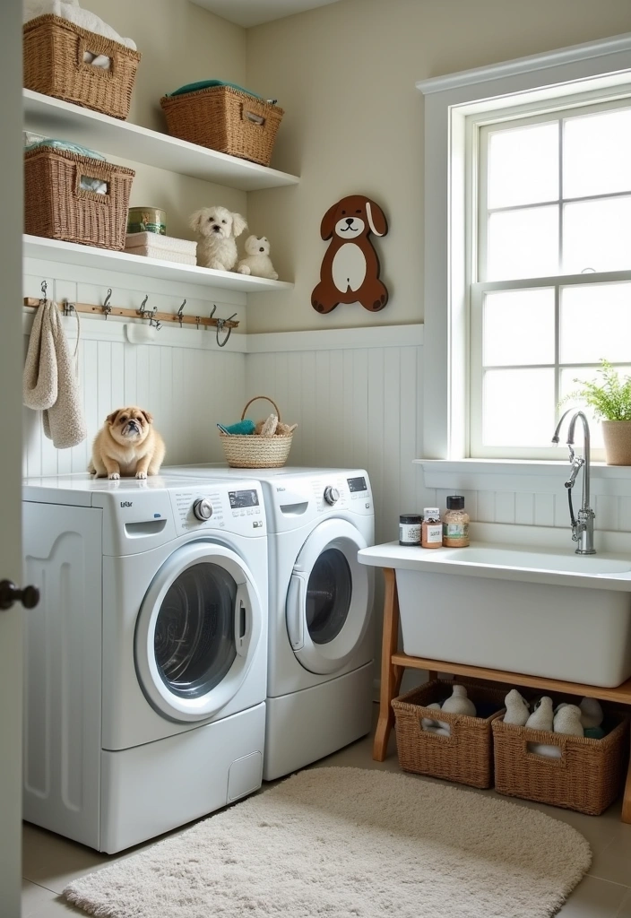 23 Stacked Laundry Room Ideas for Small Spaces - 14. Pet-Friendly Solutions