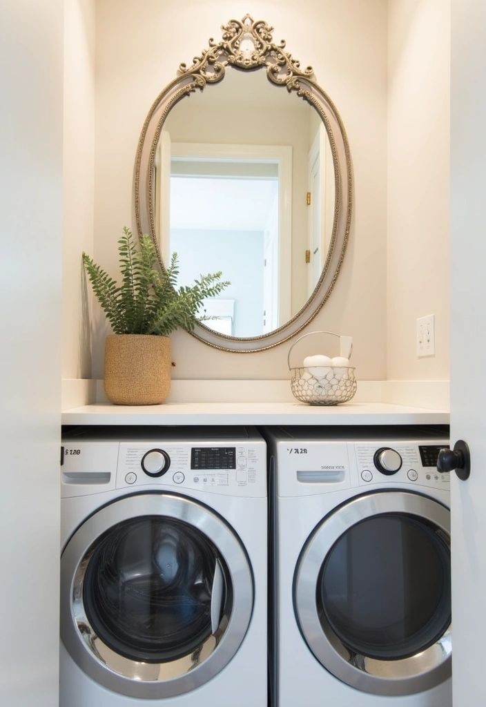 23 Stacked Laundry Room Ideas for Small Spaces - 15. Use of Mirrors