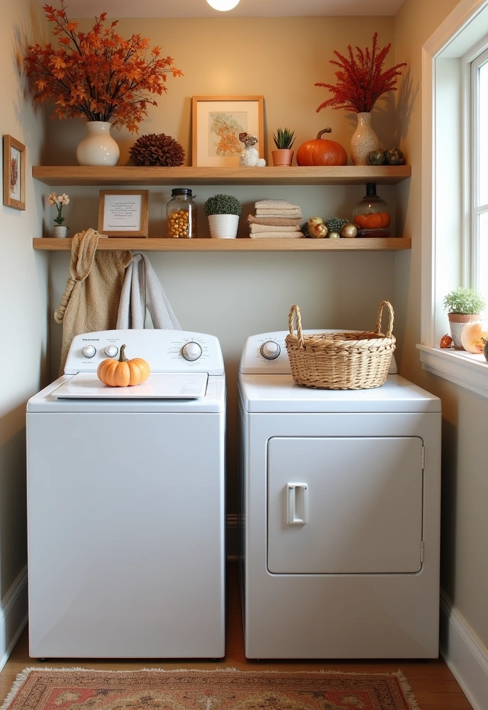 23 Stacked Laundry Room Ideas for Small Spaces - 21. Seasonal Decor Changes