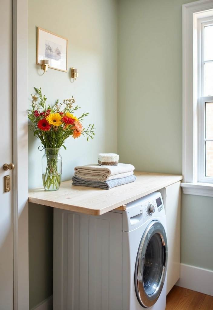 23 Stacked Laundry Room Ideas for Small Spaces - 3. Stylish Folding Station