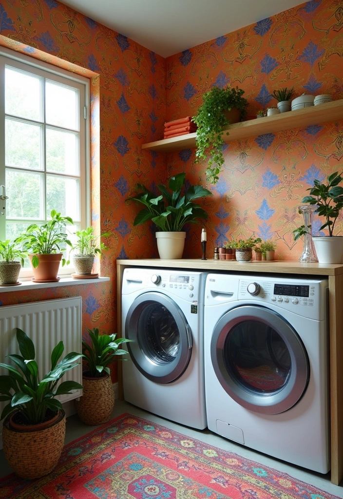 23 Stacked Laundry Room Ideas for Small Spaces - 4. Colorful Accent Walls