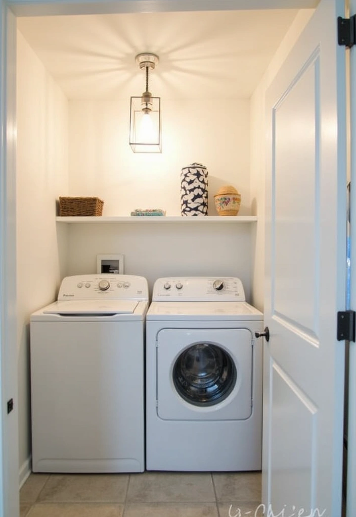 23 Stacked Laundry Room Ideas for Small Spaces - 7. Bright Lighting Solutions