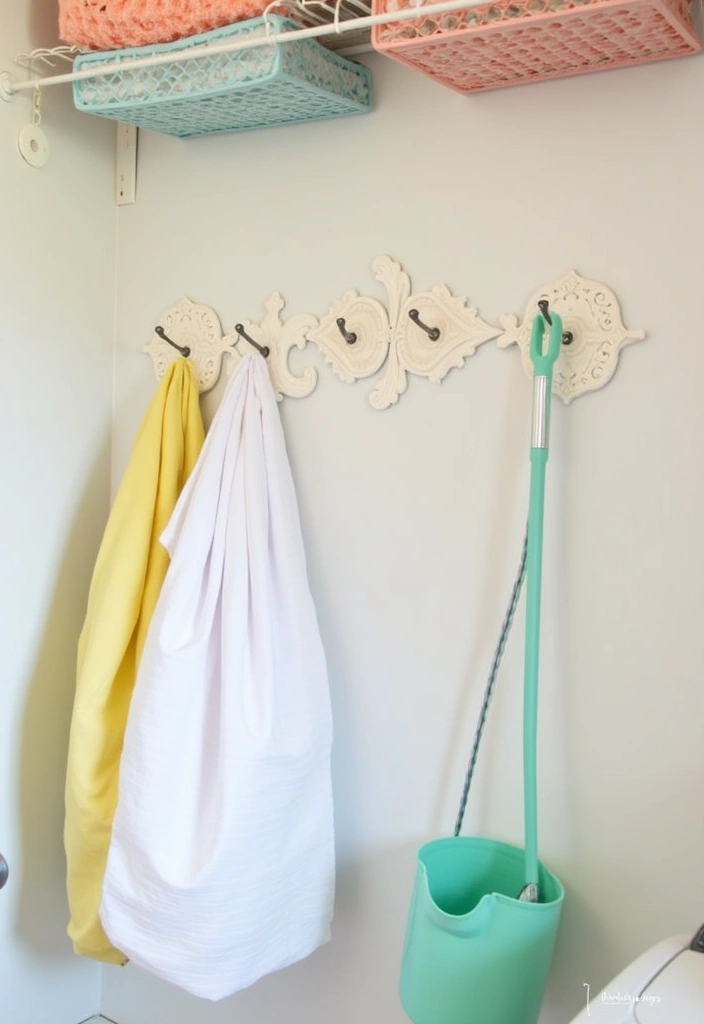 23 Stacked Laundry Room Ideas for Small Spaces - 8. Creative Use of Hooks