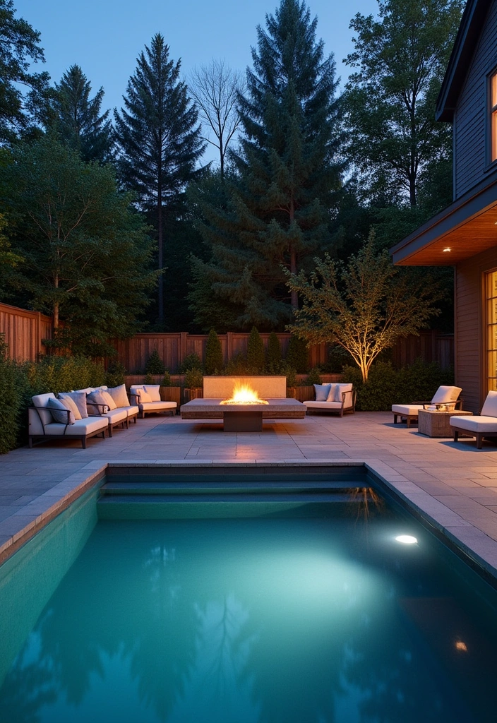 23 Stunning Semi Inground Pool Ideas for Your Backyard Oasis - 8. Contemporary Fire Pit Area