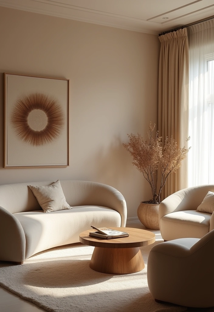 23 Wabi Sabi Living Room Ideas - 19. Use Soft Curves in Furniture