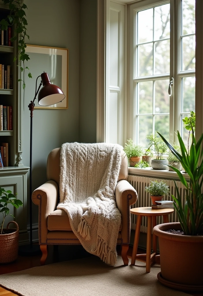 23 Wabi Sabi Living Room Ideas - 4. Create a Cozy Reading Nook