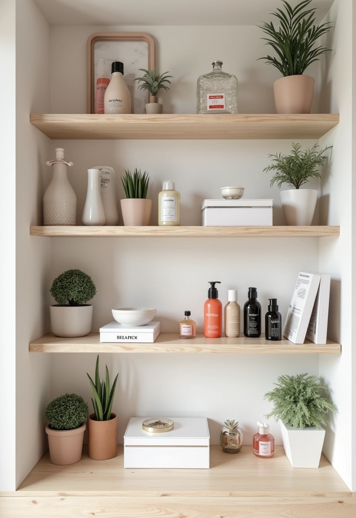 24 Beauty Room Decor Ideas - 3. Chic Shelving Units