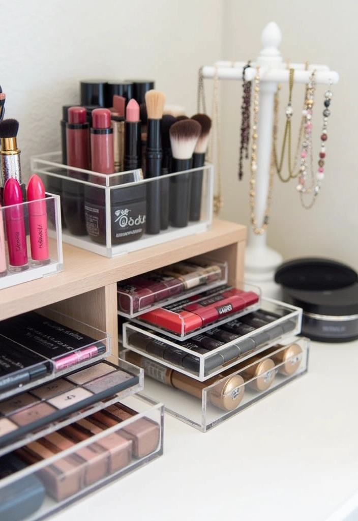 24 Beauty Room Decor Ideas - 6. Organized Makeup Station