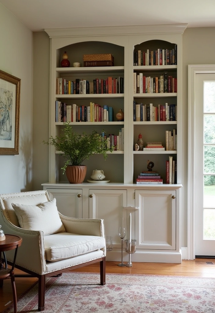 24 Cosy Cottage Living Room Ideas - 11. Built-in Bookcases