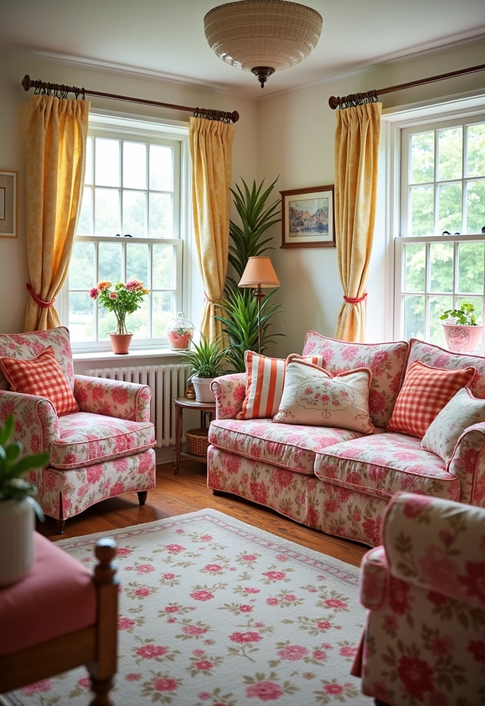 24 Cosy Cottage Living Room Ideas - 14. Playful Patterns