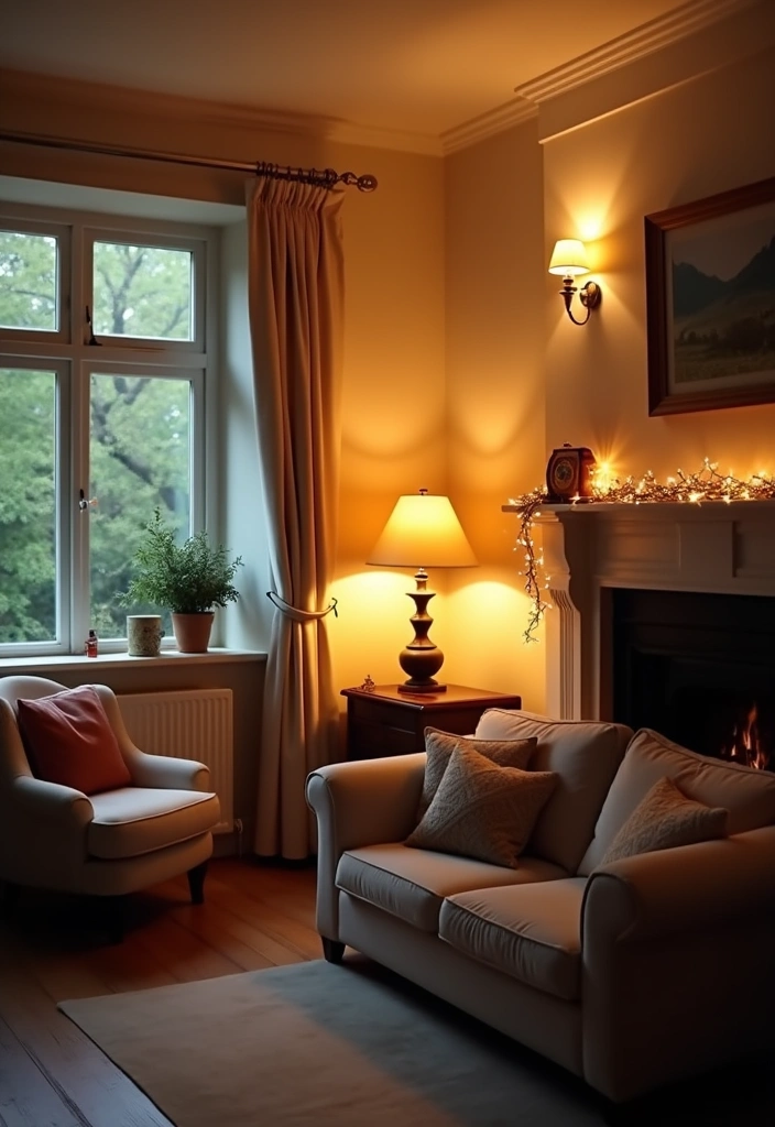 24 Cosy Cottage Living Room Ideas - 5. Layered Lighting