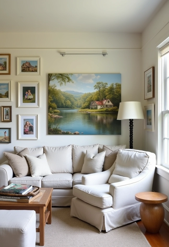 24 Cosy Cottage Living Room Ideas - 9. Statement Wall Art