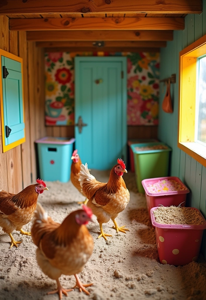 24 Inspiring Chicken Coop Interior Ideas for Your Backyard - 18. Bright Colors and Patterns