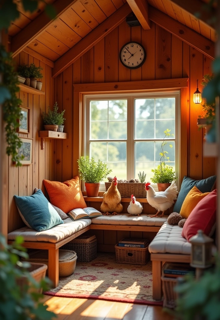 24 Inspiring Chicken Coop Interior Ideas for Your Backyard - 19. Cozy Reading Nook