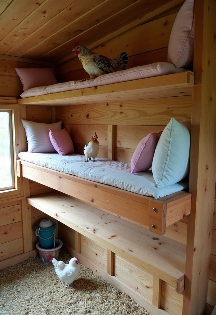 24 Inspiring Chicken Coop Interior Ideas for Your Backyard - 2. Elevated Roosting Bars