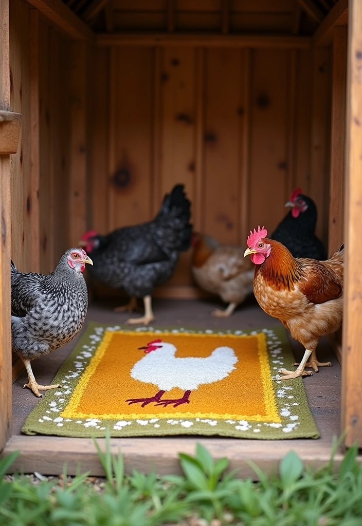 24 Inspiring Chicken Coop Interior Ideas for Your Backyard - 7. Colorful Floor Coverings