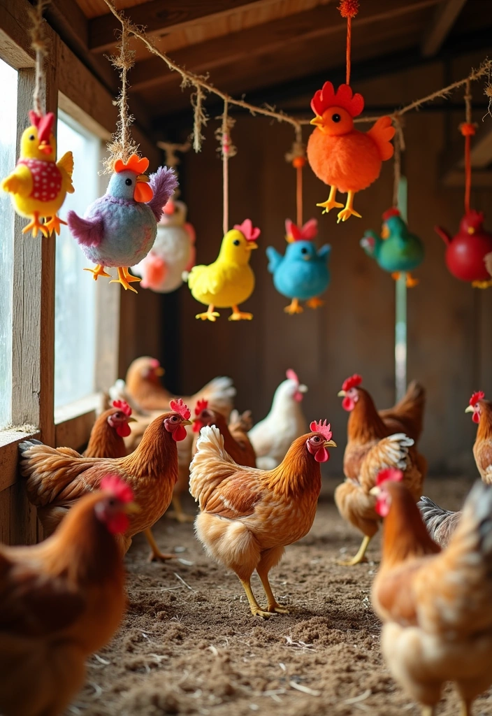 24 Inspiring Chicken Coop Interior Ideas for Your Backyard - 9. Fun Chicken Toys