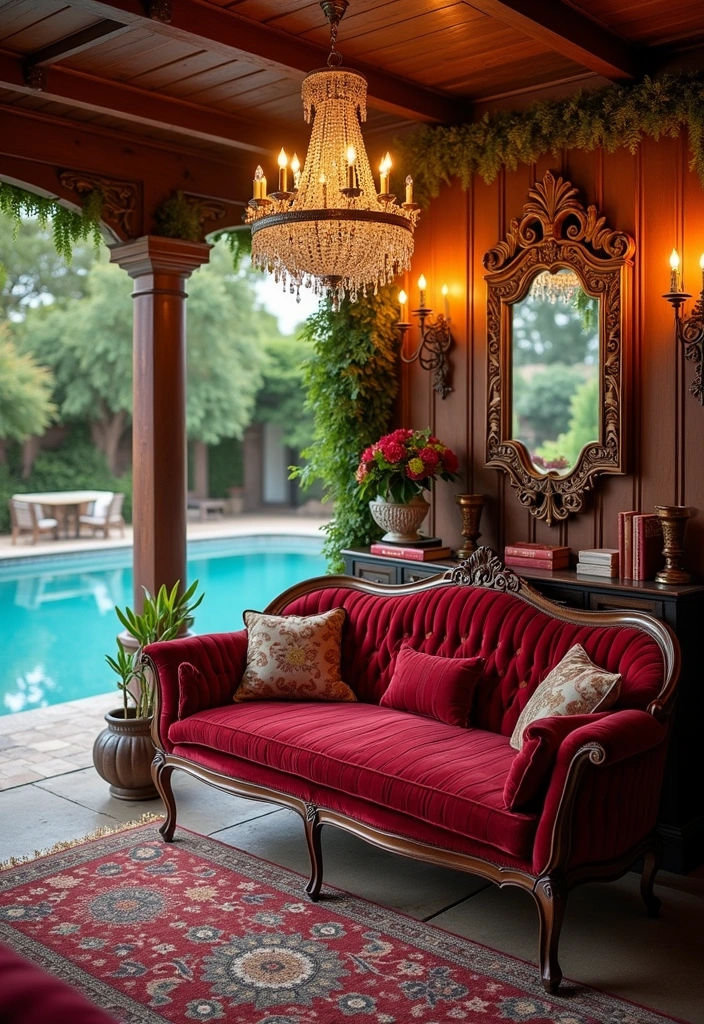 24 Pool Cabana Ideas for Ultimate Outdoor Relaxation - 9. Vintage Glam Cabana