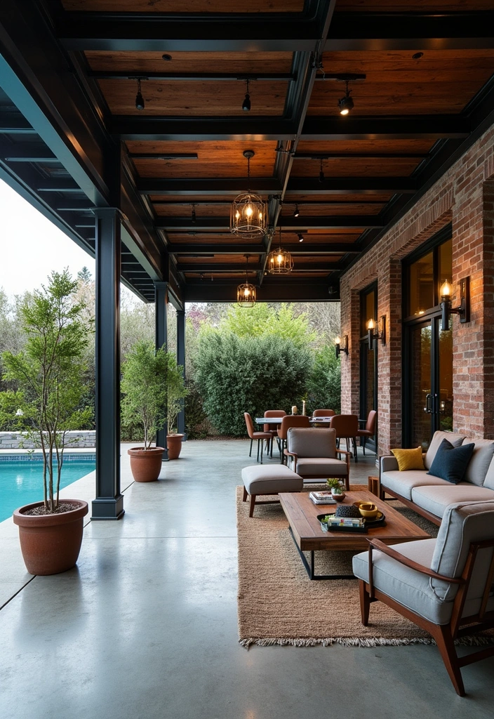 24 Pool Pavilion Ideas to Transform Your Backyard Oasis - 11. Industrial Chic Pavilion
