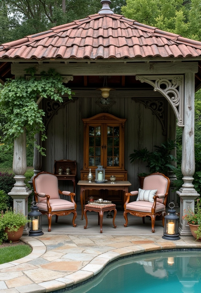 24 Pool Pavilion Ideas to Transform Your Backyard Oasis - 13. Vintage Charm Pavilion