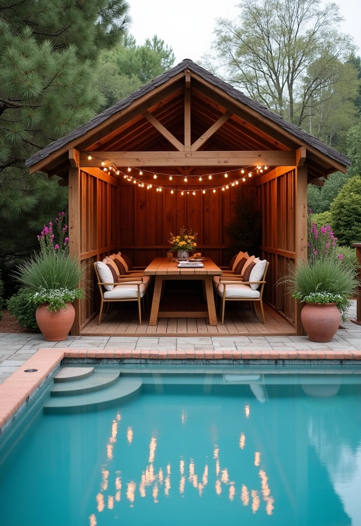 24 Pool Pavilion Ideas to Transform Your Backyard Oasis - 2. Rustic Wooden Pavilion