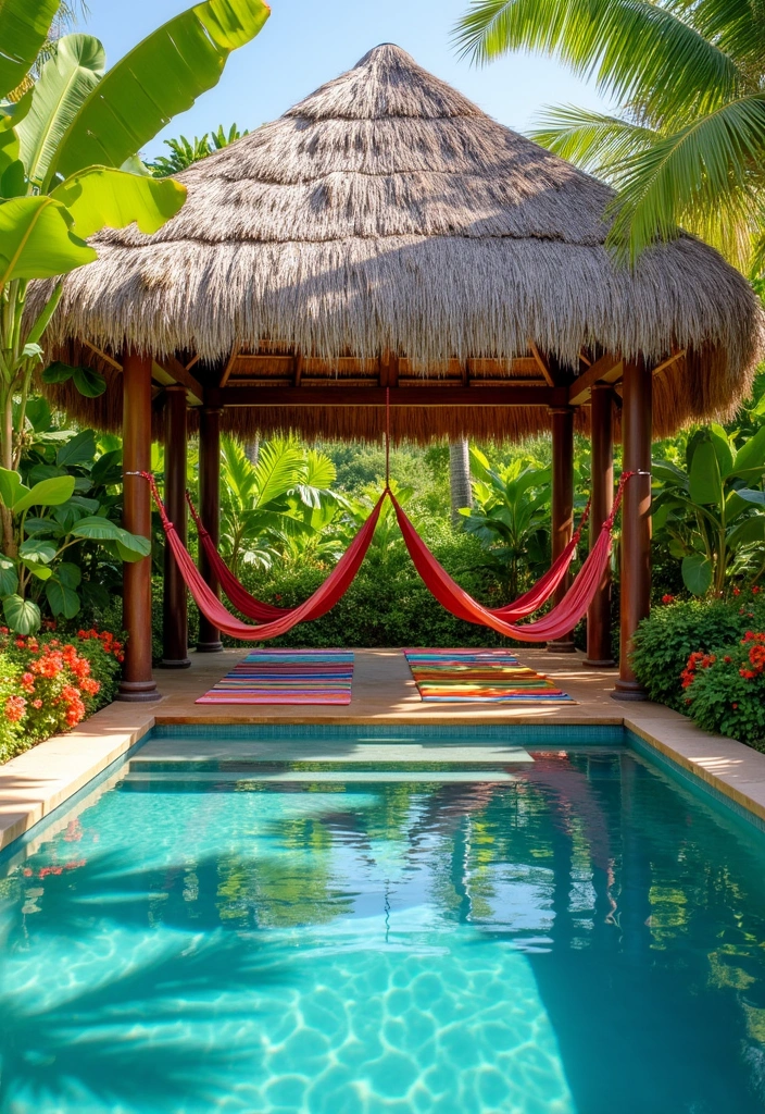 24 Pool Pavilion Ideas to Transform Your Backyard Oasis - 3. Tropical Thatched Roof Pavilion