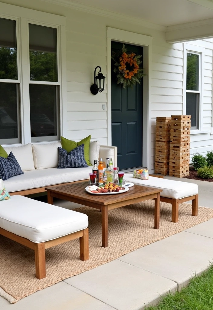 24 Stunning Farmhouse Front Porch Ideas - 20. Outdoor Games Corner