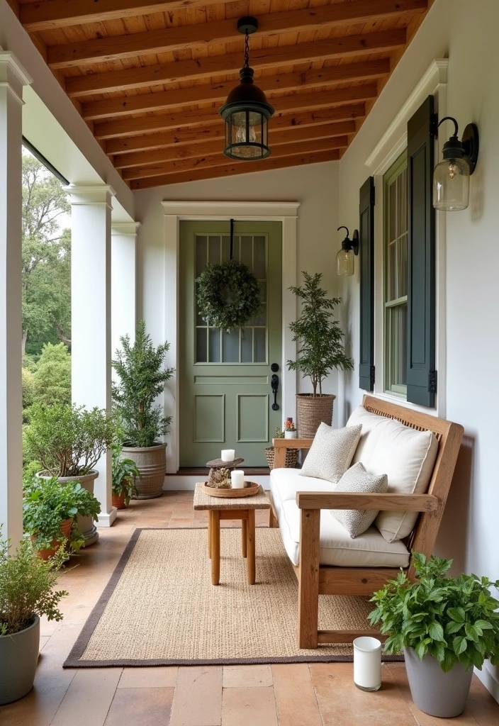 24 Stunning Farmhouse Front Porch Ideas - 21. Natural Wood Accents