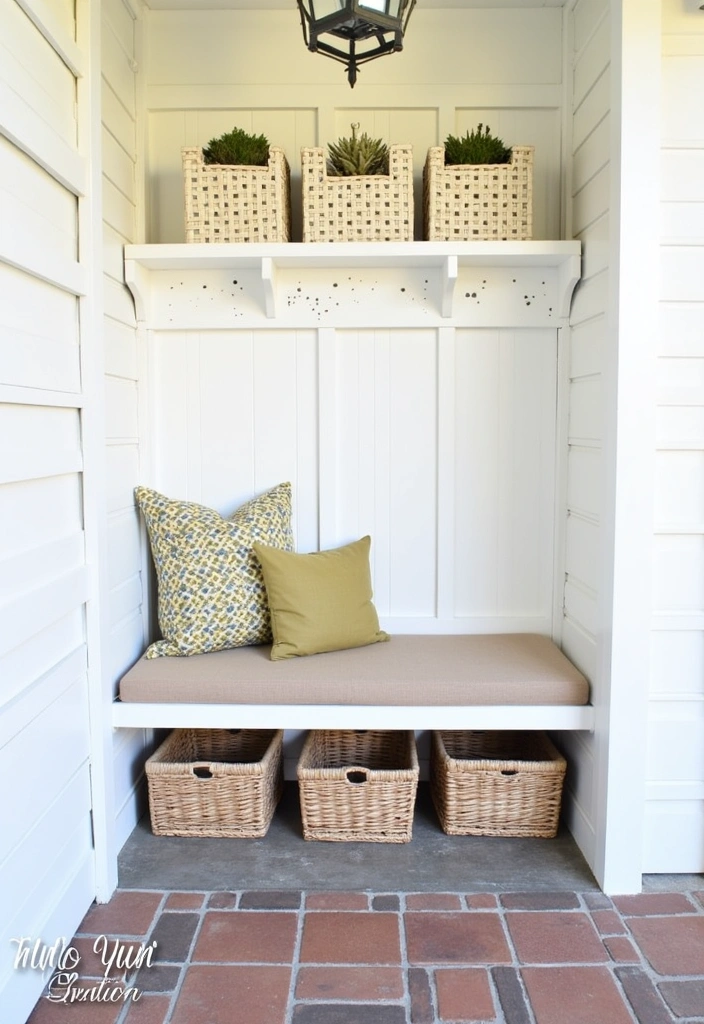 24 Stunning Farmhouse Front Porch Ideas - 24. Functional Storage Solutions