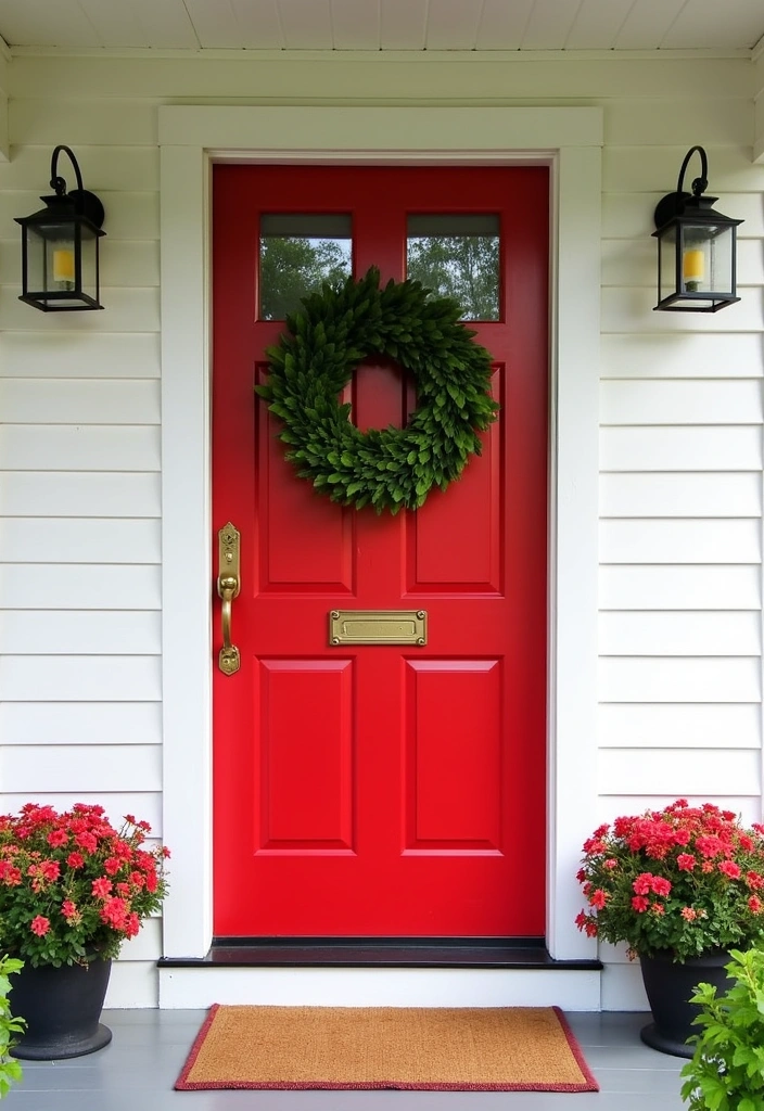 24 Stunning Farmhouse Front Porch Ideas - 4. Bold Front Door Color