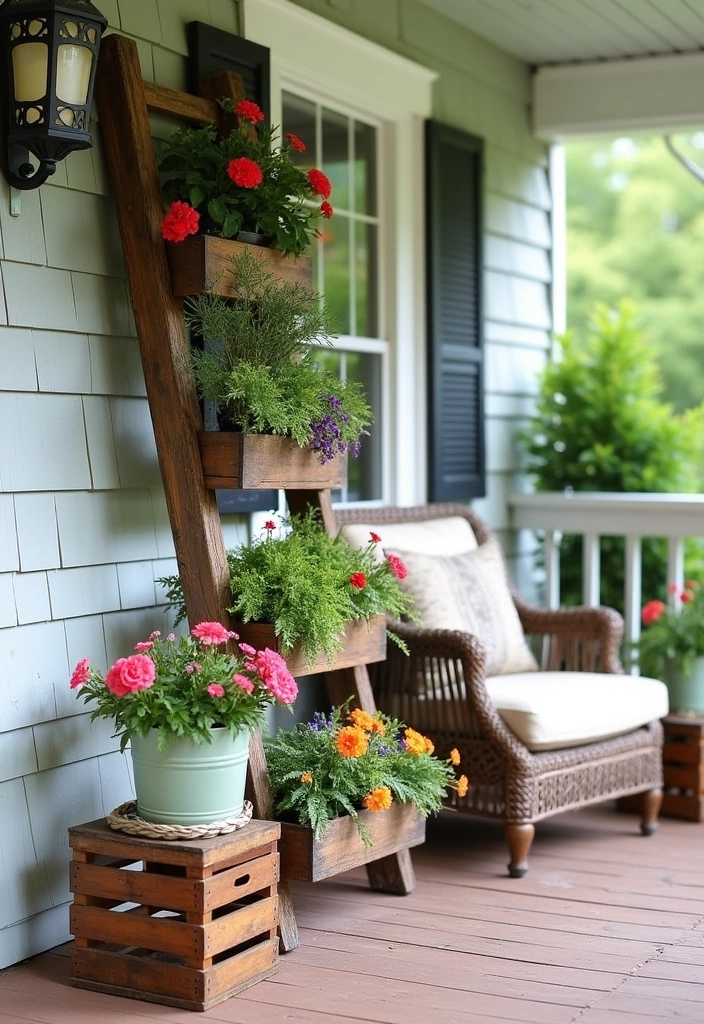 24 Stunning Farmhouse Front Porch Ideas - 8. Repurposed Decor Items