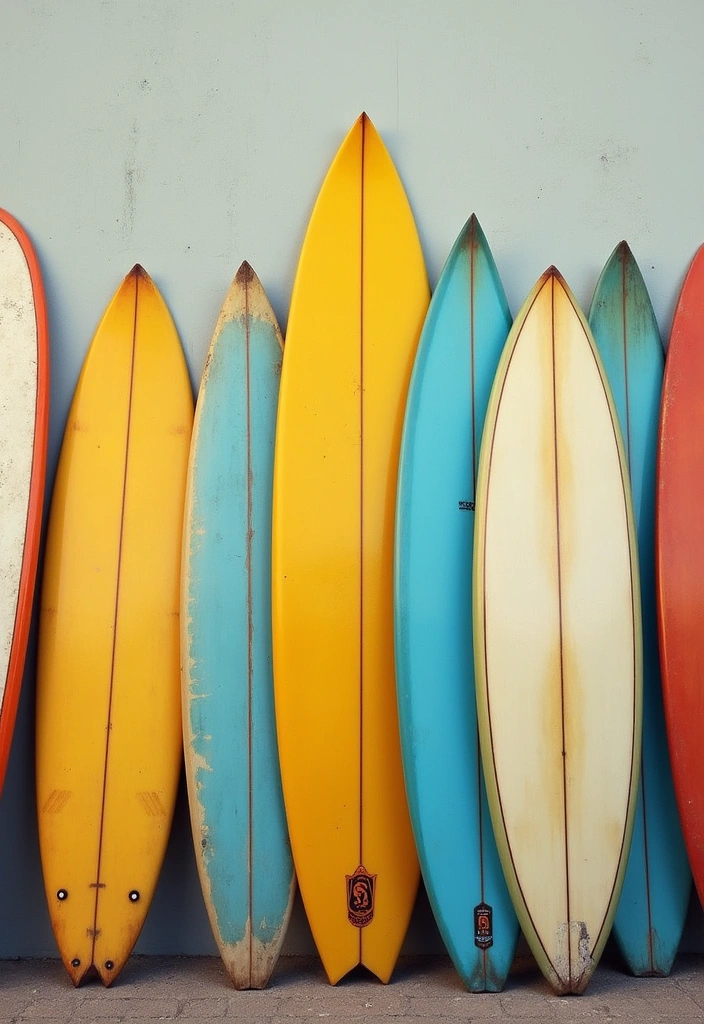 24 Surf Room Decor Ideas for a Coastal Paradise - 1. Vintage Surfboard Wall Art