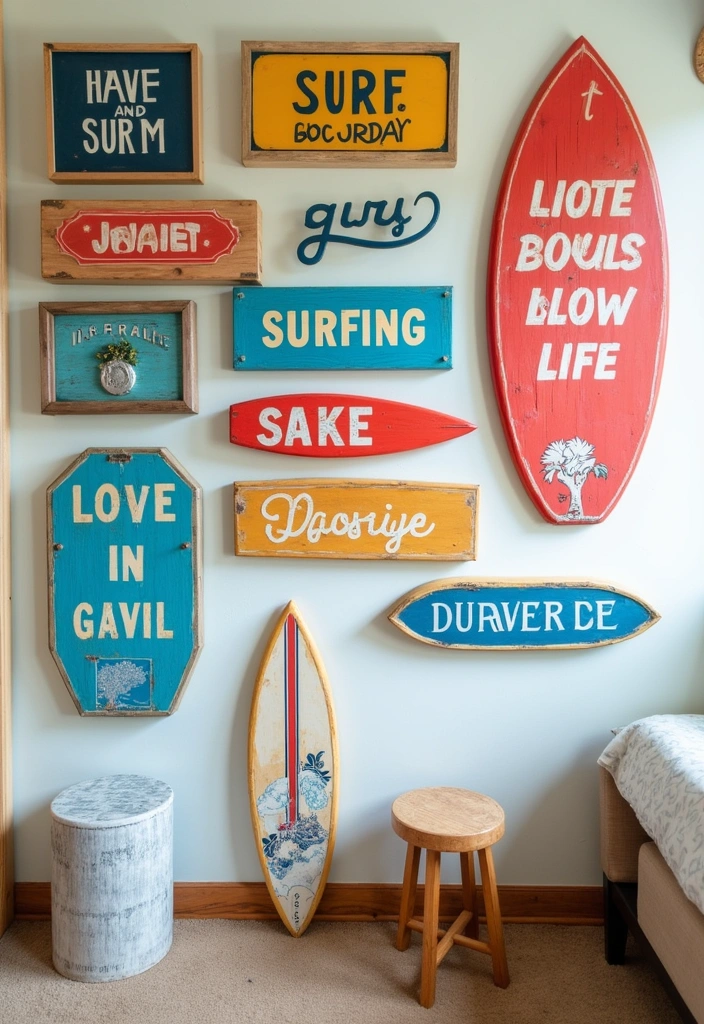 24 Surf Room Decor Ideas for a Coastal Paradise - 18. Surfing Quotes and Signs