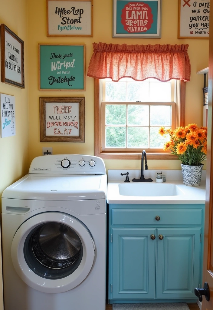 24 Top Load Washer Laundry Room Ideas - 13. Creative Wall Art