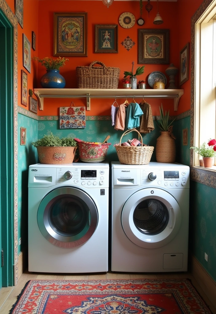 24 Top Load Washer Laundry Room Ideas - 15. International Flair