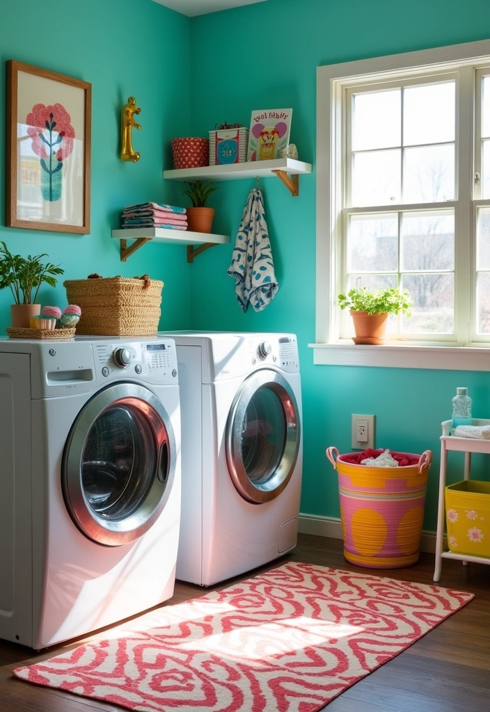 24 Top Load Washer Laundry Room Ideas - 3. Vibrant Color Pops