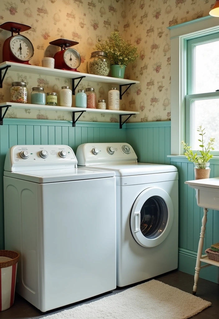 24 Top Load Washer Laundry Room Ideas - 4. Vintage Appeal