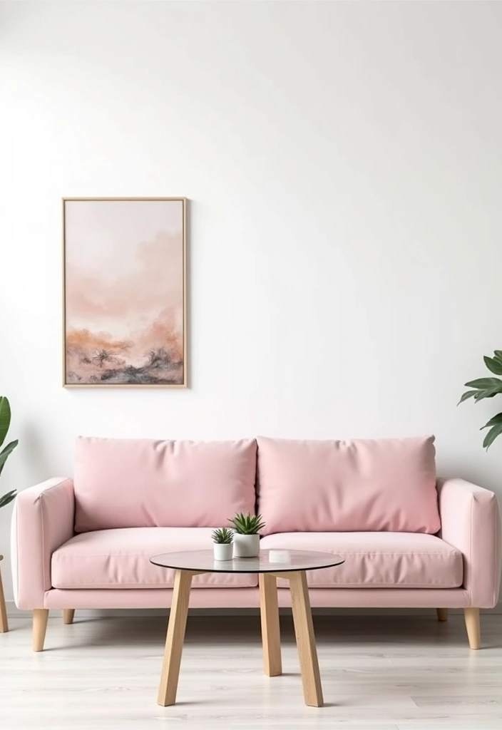 25 Pink Couch Living Room Ideas - 1. Minimalist Elegance