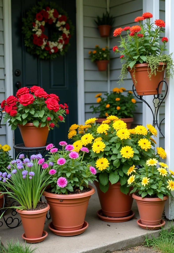 25 Small Front Porch Decorating Ideas to Transform Your Outdoor Space - 1. Brighten with Potted Plants