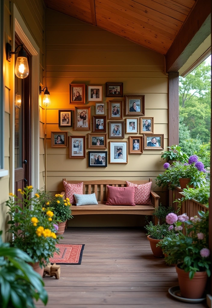 25 Small Front Porch Decorating Ideas to Transform Your Outdoor Space - 15. Personal Touches with Family Photos