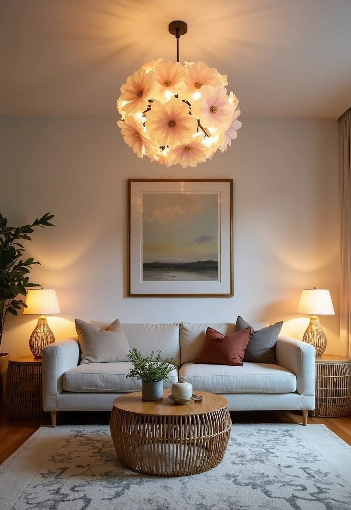 25 Spring Living Room Decor Ideas - 6. Light Fixtures with Flair